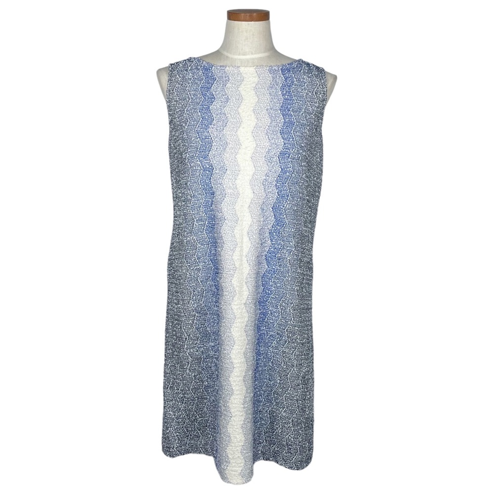 St. John Sleeveless Zigzag Tweed Wool Blend Sheath Dress Size 8
